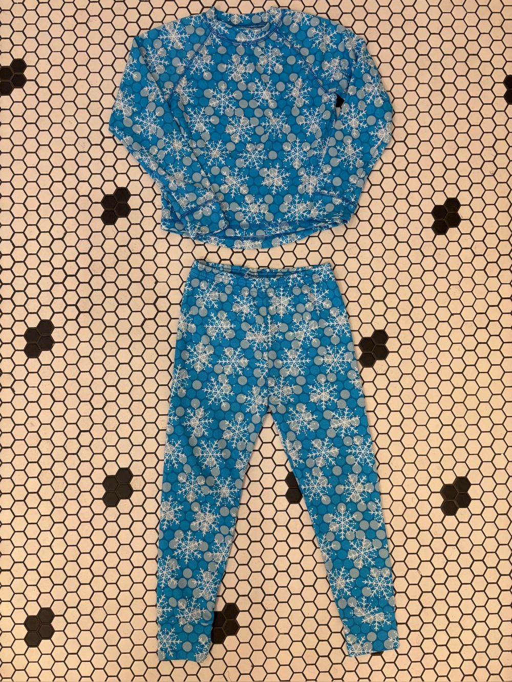 L.L.Bean Kids Long Underwear Set Blue Snowflake Print Size 8 | Base Layer